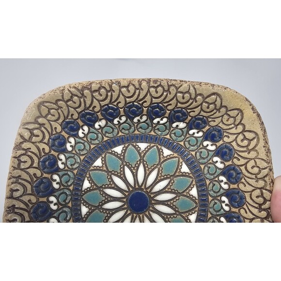 Sweet Little Mandala Marion Pollman Clay Art Rustic Ceramic Trinket Dish - Picture 2 of 13
